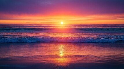 Fototapeta premium Enchanting sunset with brilliant orange and purple hues reflecting on water.