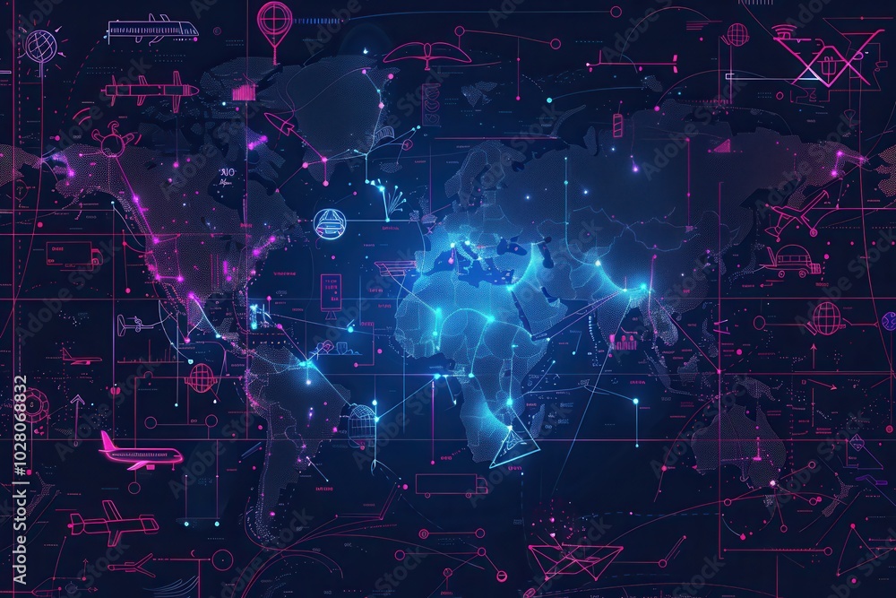 Poster highlighted transport routes showcase different modes connecting cities and regions worldwide, demon