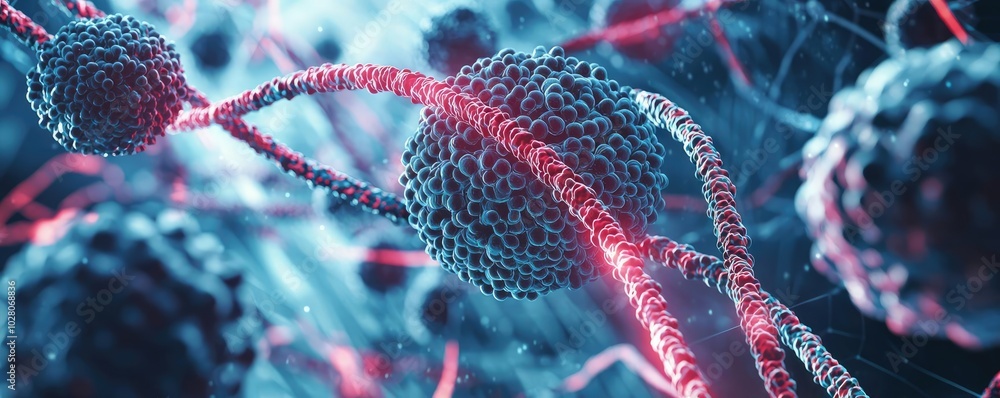 Poster a vibrant close-up of cellular structures showcasing intricate details and dynamic interactions in a