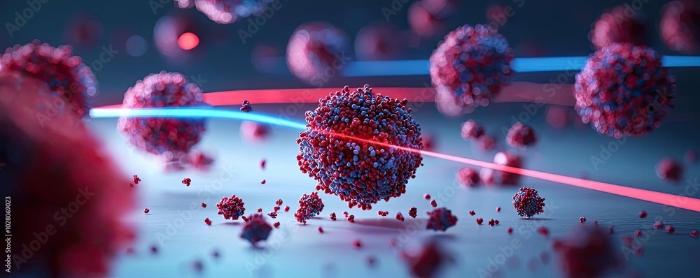 Aufkleber abstract representation of viral particles illuminated with neon light, showcasing the complexity of