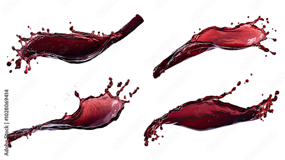 Poster captivating red wine splashes in a collection on a white background generative ai