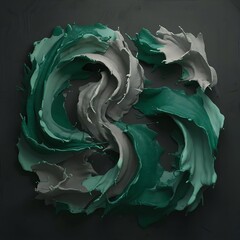 Obraz premium Abstract dark texture with green and grey splashes of ink