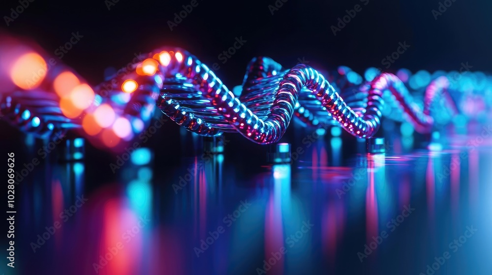 Poster a vibrant display of illuminated wave patterns created with colorful led lights reflecting on a smoo