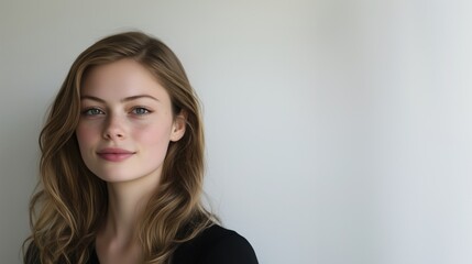 Naklejka premium Spring beauty portrait: young woman in minimalist setting for fashion and skincare ads