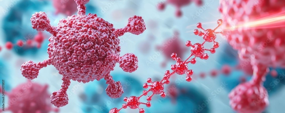 Poster close-up view of a virus with molecular structures, highlighting its intricate design and significan