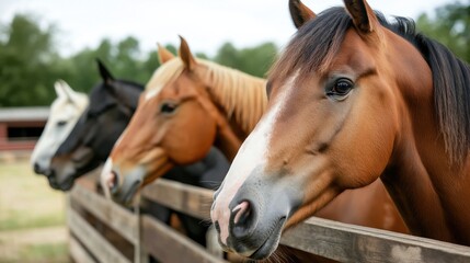 Naklejka premium Well-groomed horses in stable for spring harmony and equestrian beauty