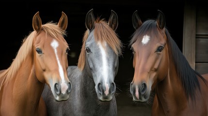 Obraz premium Well-groomed horses in a stable setting for equestrian enthusiasts and animal lovers