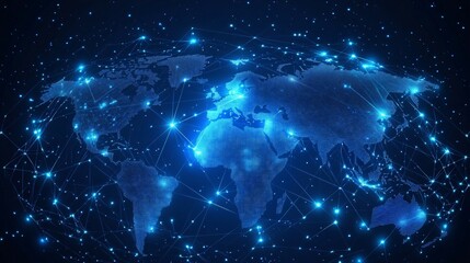 A digital map of the world with a network of connections