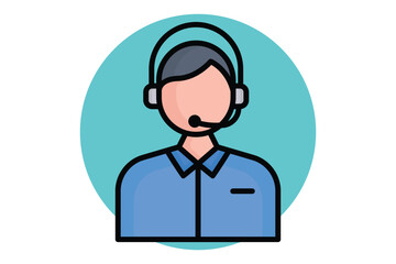 Assistance icon. colored outline icon style. person with headphone. icon related to reception. hotel elements vector illustration