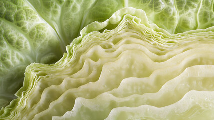 Obraz premium brussels sprout slice (full-screen cross-section): a close-up, full-screen view of a single slice of brussels sprout, showcasing its tightly packed, pale green leaves