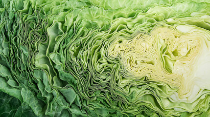 Obraz premium cabbage slice (full-screen cross-section): a close-up, full-screen view of a single slice of green cabbage, showcasing its cross-section