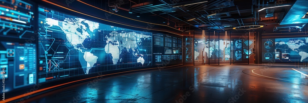 Aufkleber the control center operates with large digital displays showing delivery, route information, and log