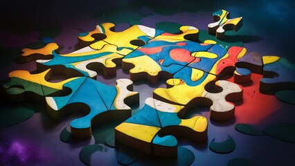 Abstract puzzle background with one piece missing