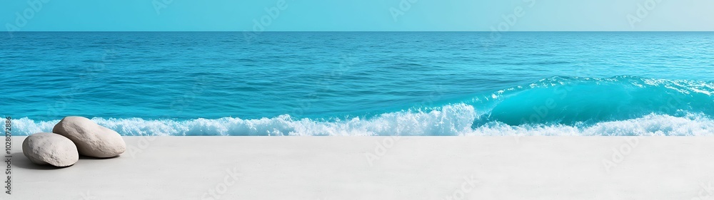 Wall mural tranquil ocean view with gentle waves and smooth stones
