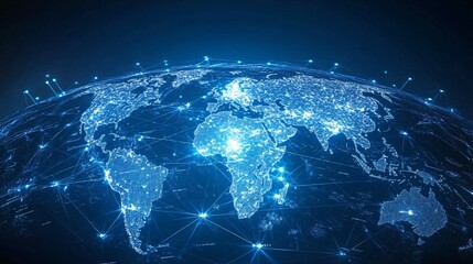 Fototapeta premium A Blue Digital World Map with a Network of Connections