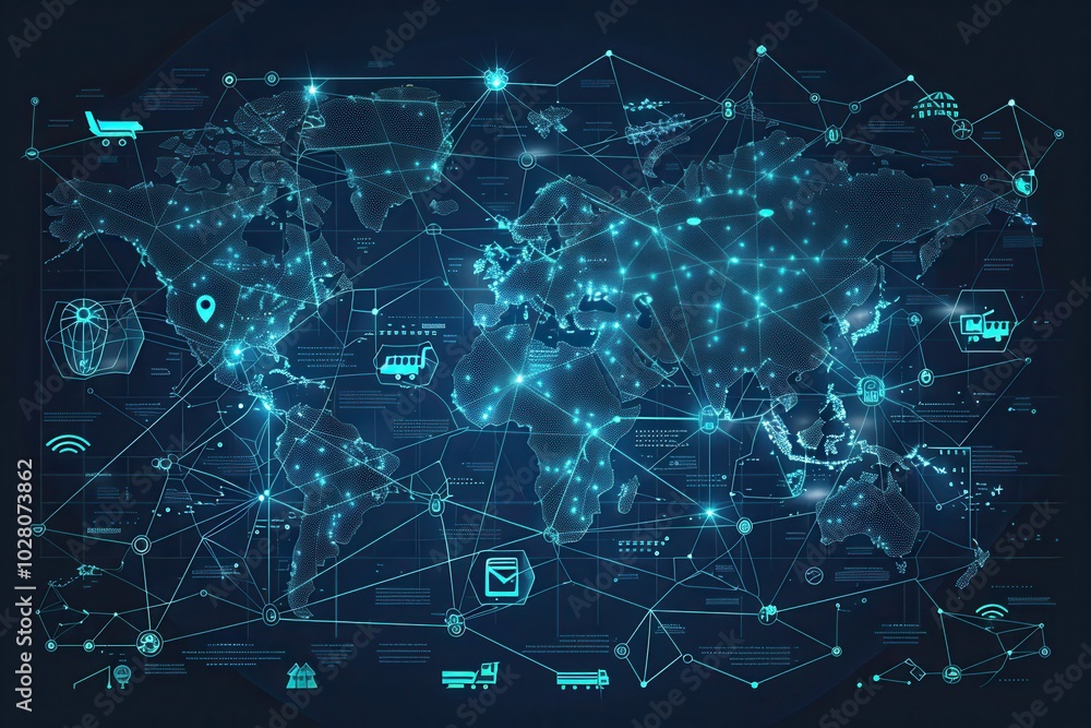 Aufkleber this detailed map displays global transportation routes with icons representing various transport mo