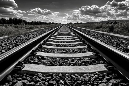 Minimalist illustration of railroad tracks, with only the essential lines showing the rails and ties, creating a sense of endless journey and possibility