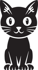  Cats Icon Vector Black and White Color. Black Cat Sitting On White Background Vector Illustration