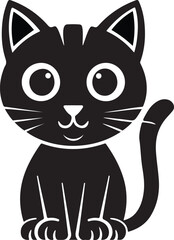  Cats Icon Vector Black and White Color. Black Cat Sitting On White Background Vector Illustration