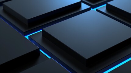 Wallpaper Abstract 3d background with moving up black square and blue neon light