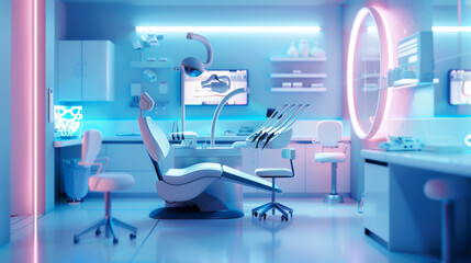 Modern dental office with contemporary equipment and ambient lighting