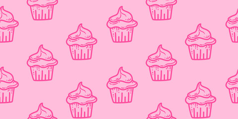 doodle cupcake pattern. doodle ice cream pattern background. Ice cream cone pattern background. Sweet Desserts Pattern background.