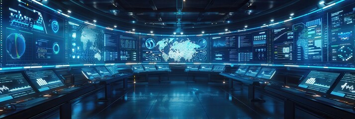 The control center is busy with professionals monitoring delivery logistics on expansive screens showing live data. Generative AI