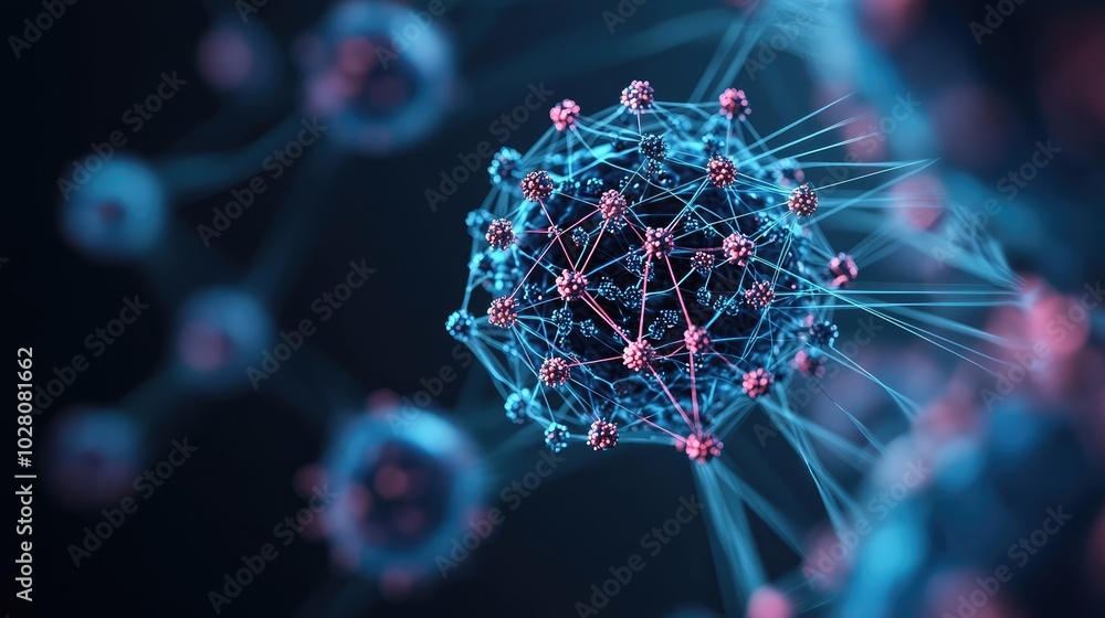 Poster 3d visualization of molecular structure with vibrant colors on a dark background.