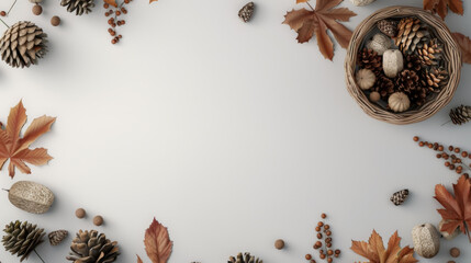 Autumn harvest arrangement with pumpkins, pine cones, and leaves for seasonal decor