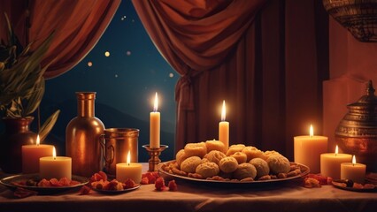 vector flat bhai dooj background with food and candles
