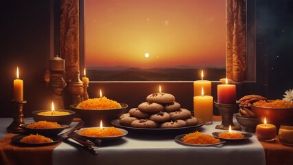 vector flat bhai dooj background with food and candles