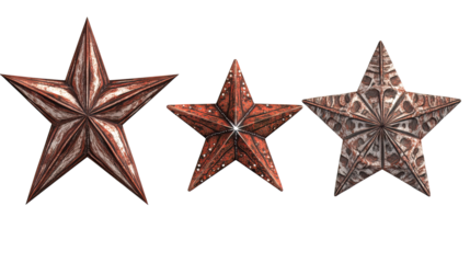 Three Decorative Star Objects in Various Designs on White Background Generative AI