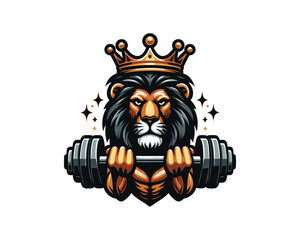 Gym Lion Logo Design Vector Template. Lion Head Logo Icon Vector Illustration