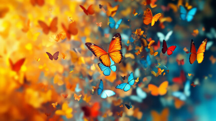 Vibrant butterflies in colorful flight, nature beauty and transformation, ideal for design and decor
