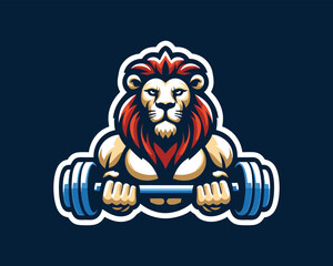 Gym Lion Logo Design Vector Template. Lion Head Logo Icon Vector Illustration