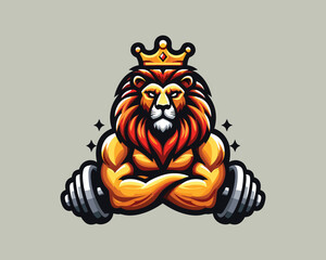Gym Lion Logo Design Vector Template. Lion Head Logo Icon Vector Illustration