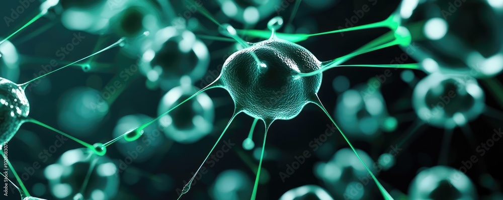 Poster close-up view of cells, showcasing intricate structures and connections.