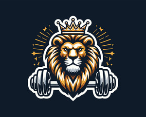 Gym Lion Logo Design Vector Template. Lion Head Logo Icon Vector Illustration