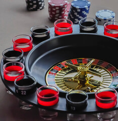 Casino roulette with shots for drinking