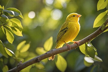 Obraz premium Canary Perched on a Sunlit Branch