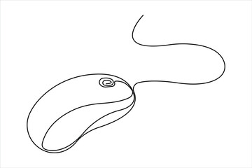 Drawn continuous one line art of computer mouse design. Vector illustration

