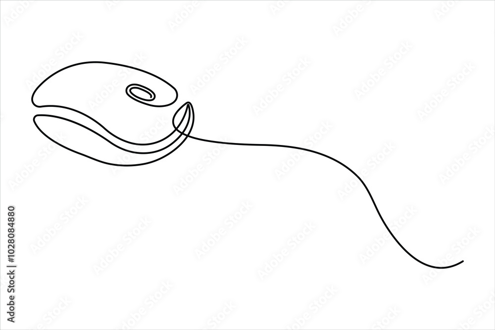 Fototapete drawn continuous one line art of computer mouse design. vector illustration