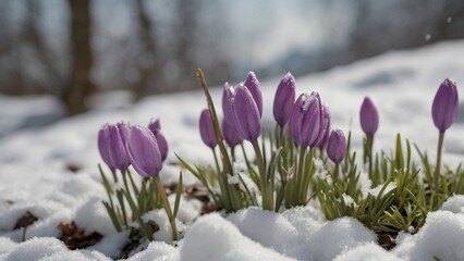 spring flowers in the snow,8k resolutions