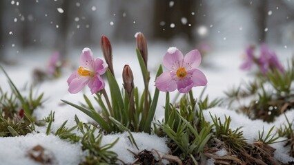 spring flowers in the snow,8k resolutions