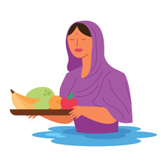 hindu woman with fruit for chhath puja