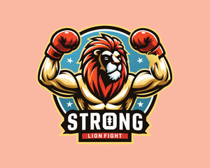 Strong boxer lion logo icon vector illustration