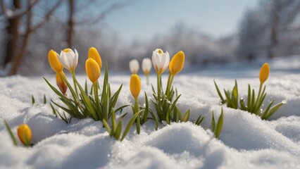 spring flowers in the snow,8k resolutions