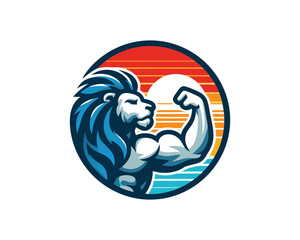 Strong boxer lion logo icon vector illustration