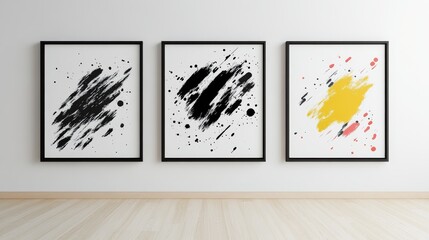 Abstract Chaos: Trio of Grunge Square Posters with Marker Strokes and Scrawls on White Background
