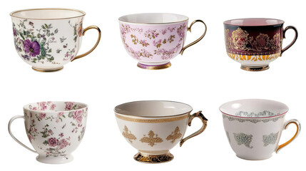 Elegant Assorted Tea Cups on White Background Generative AI